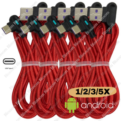 Bulk Lot 3/6Ft 90 Degree Right Angle USB Type C Fast Charger Cable For Samsung