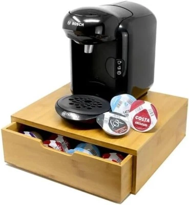 MAGNA RETAIL Coffee Pod Drawer & Stand Bamboo 64 Tassimo Pods Holder Capsule Dispenser Box