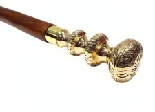 39in Three Tyre Knob Designer Brass Gold Handle with Wooden Stick dailyuse Cane