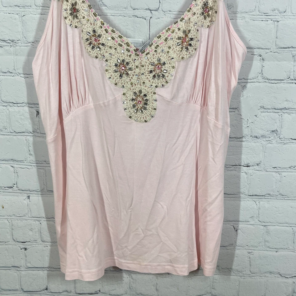 Camisola vintage años 00 Y2K mujer grande rosa ganchillo cuentas babydoll coqueta top Foto 4 de 4