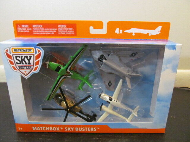 Matchbox Sky Busters 4-Pack Aircraft Set: F-117, Seaplane, Helicopter, Twin Eng