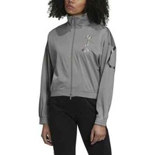 Adidas Womens Gray Large Back Logo Track Jacket Full Zip Gray  Purple NEW S