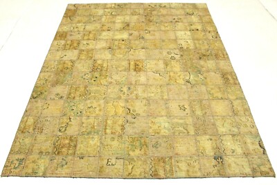 Heller Patchwork Orientteppich Vintage 210x160 beige Used Look handgeknüpft 2960