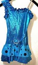Curtain Call Costumes Blue Shimmer Leotard Dance Dress Skort Size CME RHINESTONE