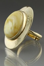 White Genuine BALTIC AMBER Gold Plated Silver Adjustable Ring 10.1g 190821-2