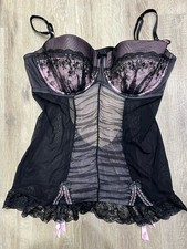 Ann Summers Courtesan Black & Pink Suspender Cami Size 22+ Retro Vintage