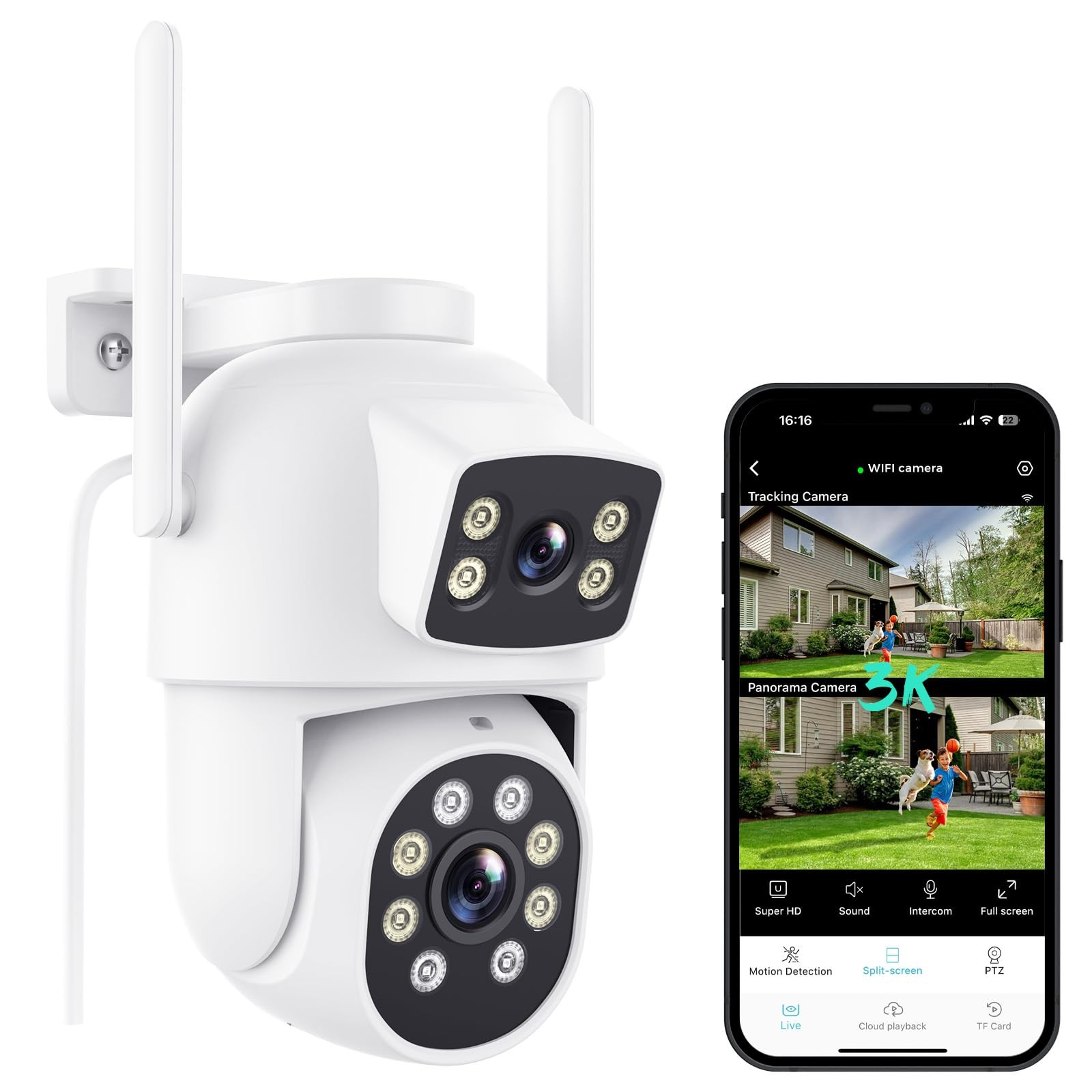 Reobiux 3K 6MP Videocamera Sorveglianza Esterno PTZ | Doppia Lente AI