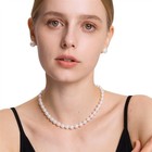 16 Inch Choker Set ROUND 9-10mm White Pearl Necklace Earrings Set Cultured — photo 2