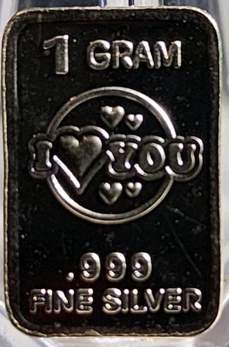 1 Gram .999 Fine Silver Art Bar Ingot. I Love You. Fun & Unique Way To Invest.