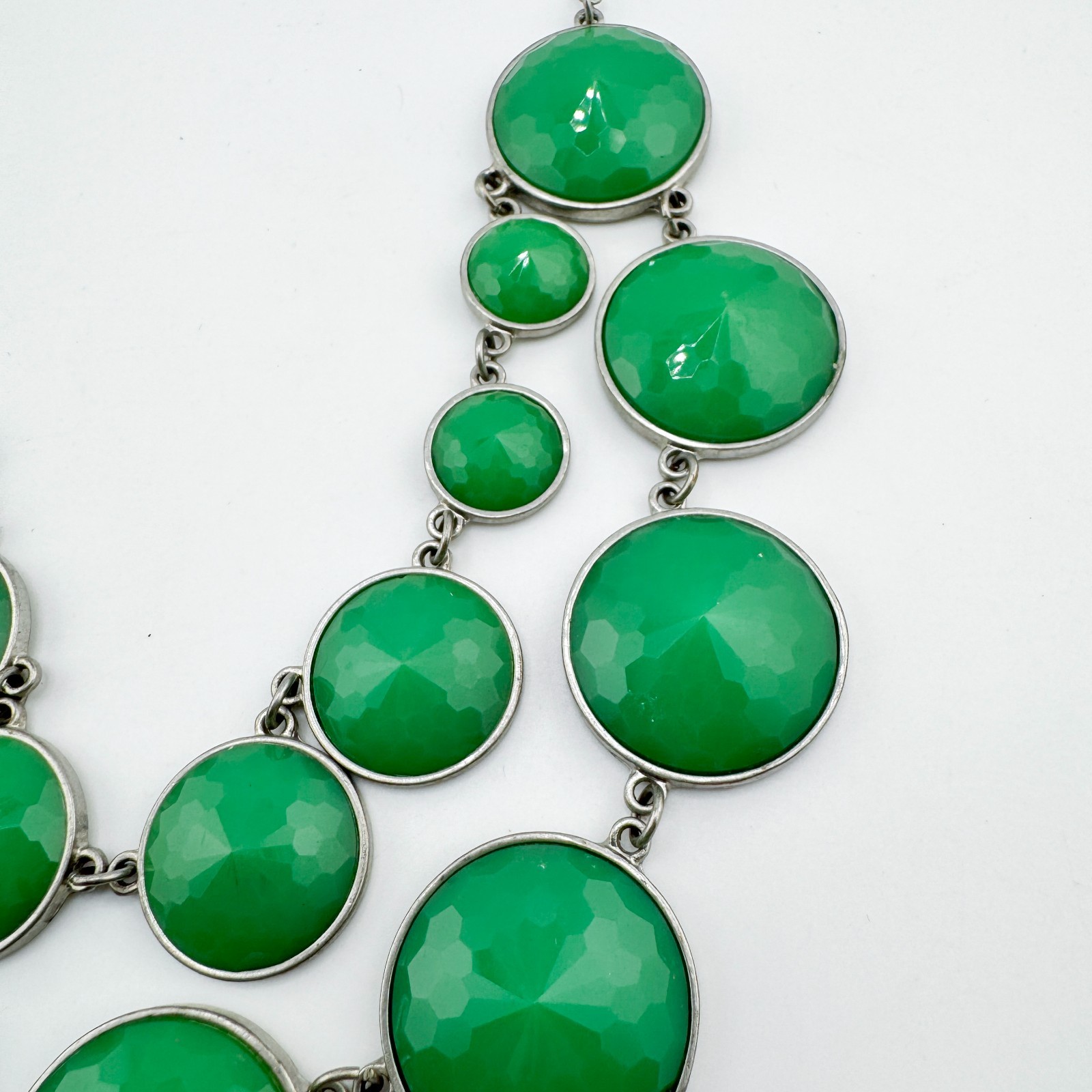 Bold Green Bubble Statement Necklace Silver Tone … - image 6