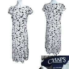 Chaps dress plus size XXL Black/White monochrome Floral midi office business