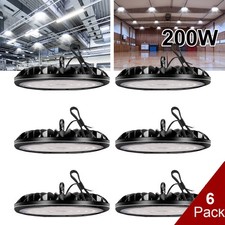 6Pack 200W UFO Led High Bay Light Gym Warehouse Commercial Light Fixtures 6500K