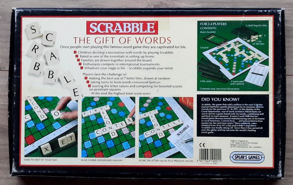 Scrabble Vintage Spear's Original Board Game Family Game 1988 Complete  - Image 2 of 4