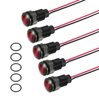 5Pcs 12mm Indicator Light Plastic Shell 12V-24V AC/DC for Boat Car,Red