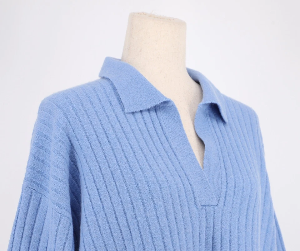 全新带标签 FRENCH CONNECTION Vhari 领长袖针织毛衣灰尘蓝色 M 码 — 第 4/4 张图片