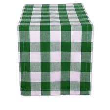 Green Plaid Table Runner , 13 x 72 inch Buffalo Check Table Runner Green White