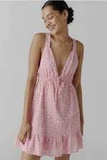 Urban Outfitters Mini Dress Hansel Strappy Back Ruffle Hem Hearts Size Large