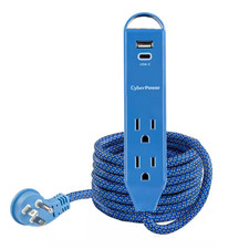 2-Outlet Surge Protector, USB-A 2.4 Amp, USB-C 12-Watt, 400 Joules 6 Ft. Braid C