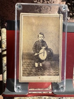 CDV of Civil War Boy with Drums Stamp on the back