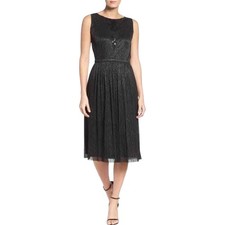 Tahari ASL NWT Women's Black Shimmer Pleated Midi Dress, Sleeveless Size 16