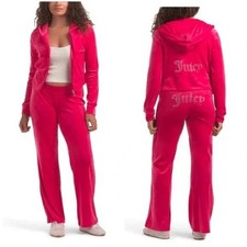Juicy Couture OG Bling Velour Tracksuit Size XL Vixen Pink Hoodie Pants NWT 199