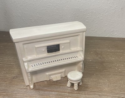 Vintage Upright Piano With Stool Music Box White Clay Painted Pearl