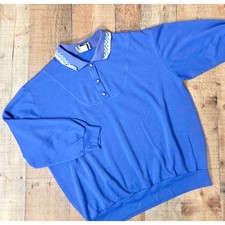 YS Studio by Youngstuff Vintage Blue Patterned Collar Sweatshirt 1X Made in USA