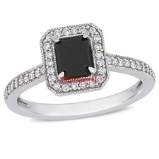 Natural Black Onyx Gemstone With 18k White Gold Plated Silver Women's Ring 13