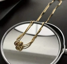 New Stainless Steel Waterproof Gold Color Rotating Double Layer Necklace