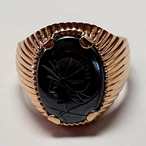 Anillo Vintage Hombre Oro Rosa Sólido 18k Con Camafeo Cabeza de Soldado Foto 2 de 4