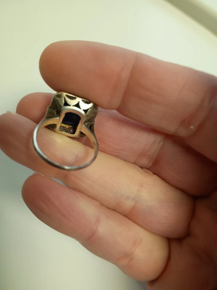 bague ancienne diamant et saphir. Parfait état. - Photo 3/4