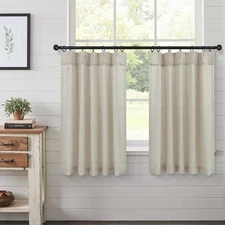 Pinch Pleat Beige Kitchen Short Curtains 24 Inch 24"W x 24"L (Pack of 2) Linen