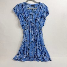 Bali Voile Tropical Dress Womens M Floral Wood Button Tie Waist Beach Resortwear