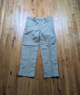 Dickies Work Pants Mens 42x34 Khaki Twill Double Knee Loose Fit 