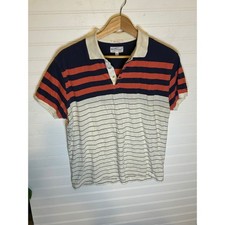 Gant Rugger Mens Short Sleeve Striped Polo Shirt Navy Orange Cream Size M
