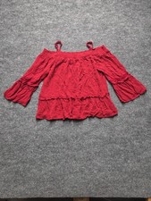 By  By Women's Top Blouse Shirt Red Size Medium Ruffled Off Shoulder Straps