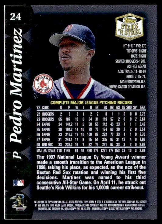 1999 Topps Stars 'N Steel #24 Pedro Martinez - Image 2 of 2