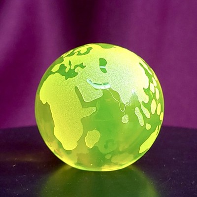 Uranium Glass Earth Paperweight 40mm Vaseline Yellow Glass Small Sphere Globe