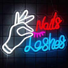 16"x11" Nails Eye Lashes Beauty LED Neon Sign With Dimmer USB Powered Light Lamp