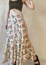 Vintage Romantic Cotton Skirt - Novelty Print Ruffle Maxi Skirt
