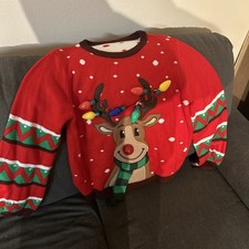 Reindeer Ugly Sweater With Lights, Size Large