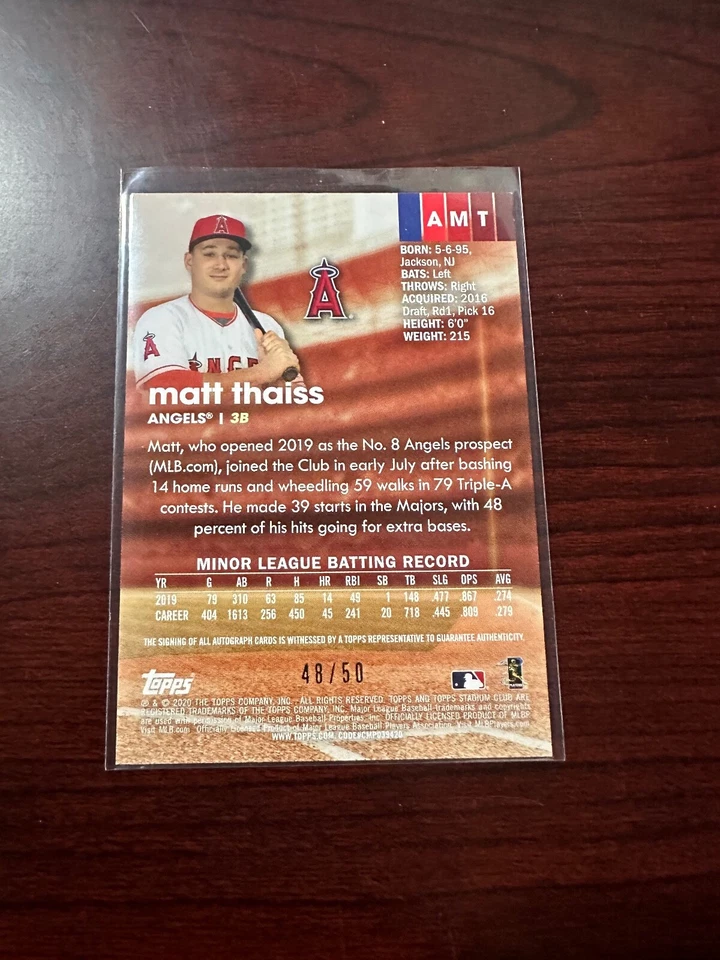 2020 Topps Stadium Club - Autographs Red #AMT Matt Thaiss /50 (AU, RC) - Image 2 of 2
