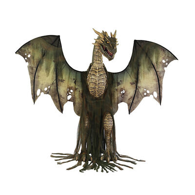Animated 7 Ft Forest Dragon -Lifesize, Flapping Wings, Light-Up Eyes, Fog Effect