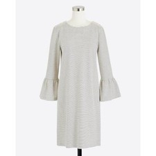 J Crew Factory Shift Dress XXS Cream Black Stripe Ruffle Sleeve Keyhole Neck