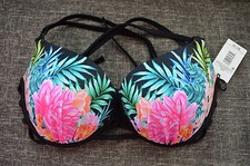 Shade Shore Shell Push Up Halter Bikini Top in Black Tropical VARIOUS SIZES