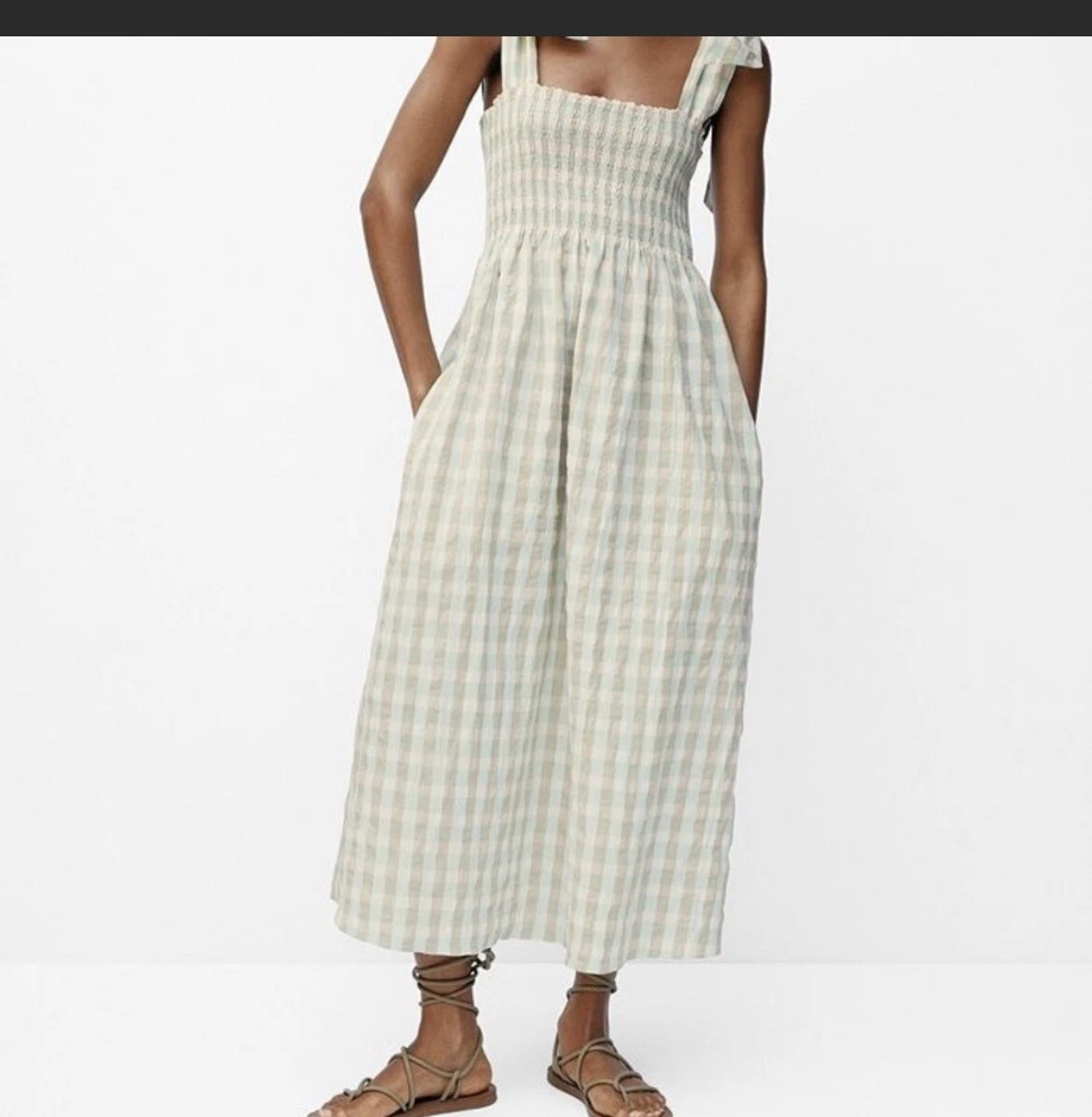 Mango Vichy Checked Cotton Blend Summer Dress XL NEW