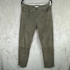 The Row Pants Womens 10 Green 100% Lambskin Suede Straight Pockets High Rise