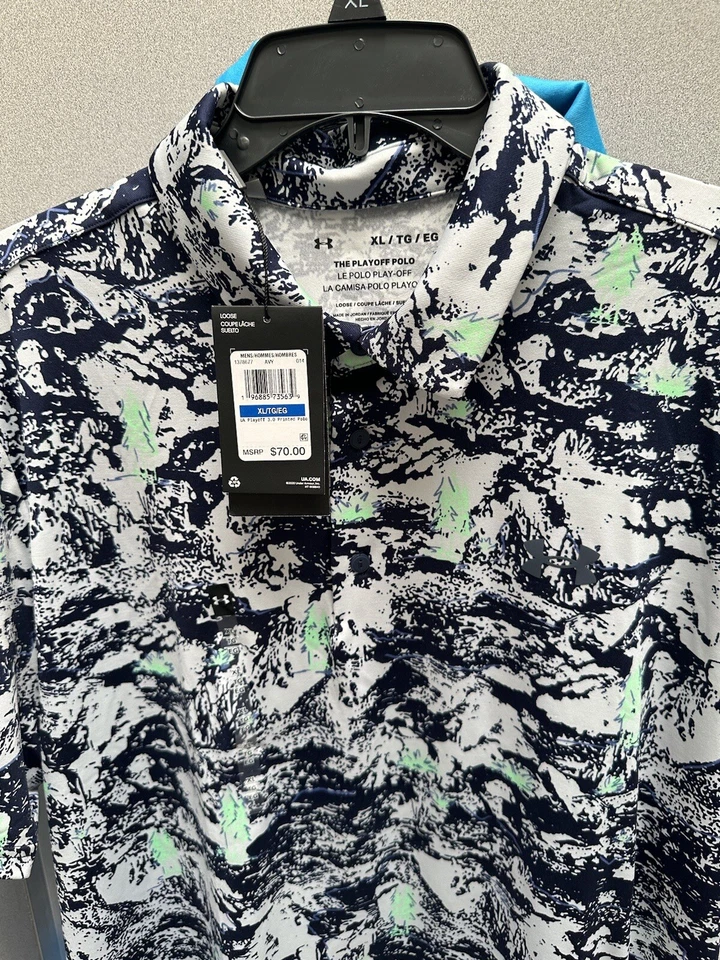 3-2025 NWT -Under Armour Mens 3.0 Printed Polos -XL Navy+blue Free Shipping - Image 4 of 4