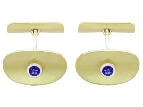 1950s Vintage 0.59 ct Sapphire 14Carat Yellow Gold Cufflinks - Picture 2 of 6