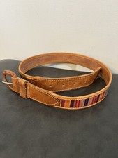 Vintage Guatemalan Woven Belt Womens 28 Multicolor Cotton Leather Tapestry Boho